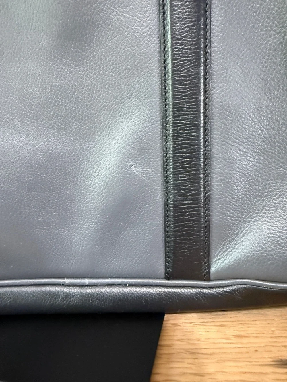 Coach Gray Leather Brief Bag with Blue Trim